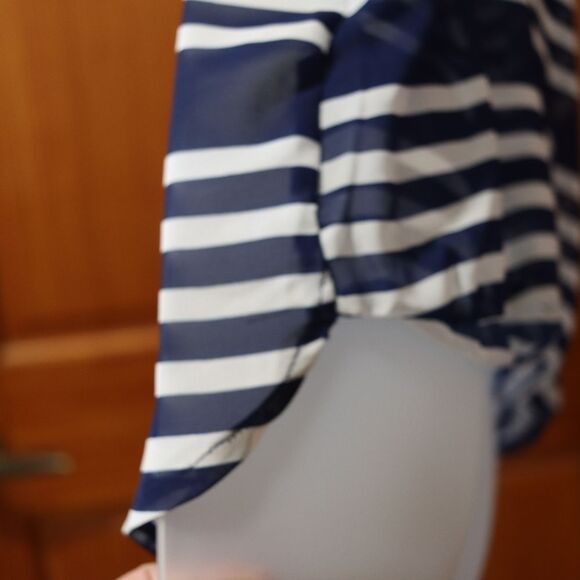 Charming Charlie Blue & White Sheer Striped Y2K Draped Top Medium - Picture 6 of 10
